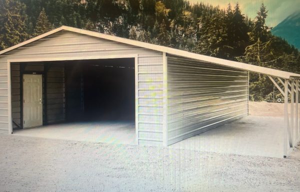 22ft x 30ft  Garage w/  12×30 Lean-to Carport